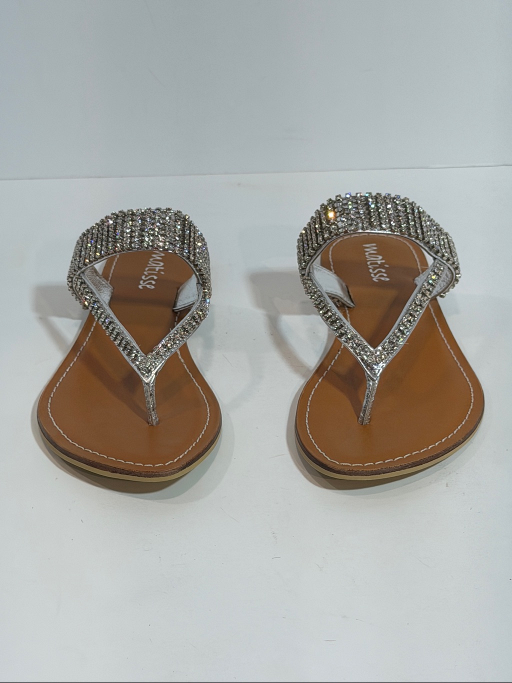 Matisse Bliss Silver Rhinestone Thong Sandals Nib Sparkle Crystal Flat Slide — image 4 of 7